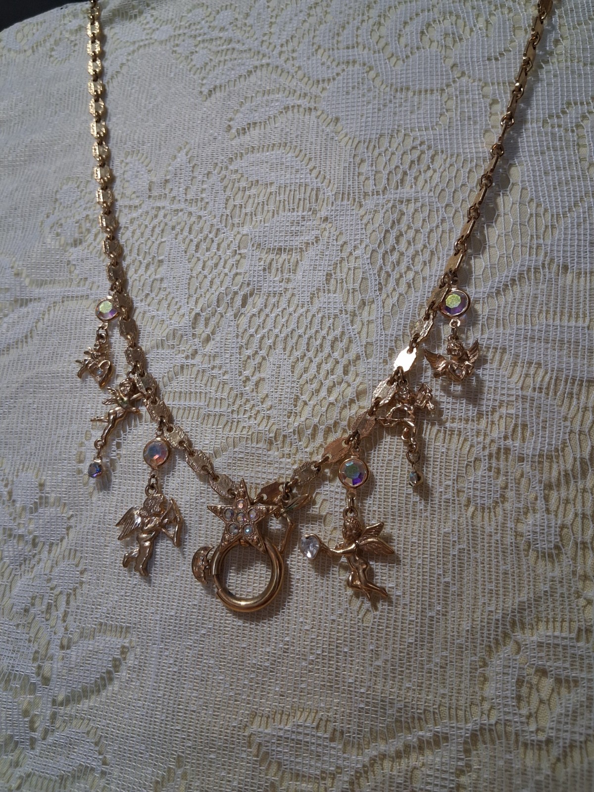 Vintage Kirks Folly Gold Tone Secrets of the Seven Angels Necklace