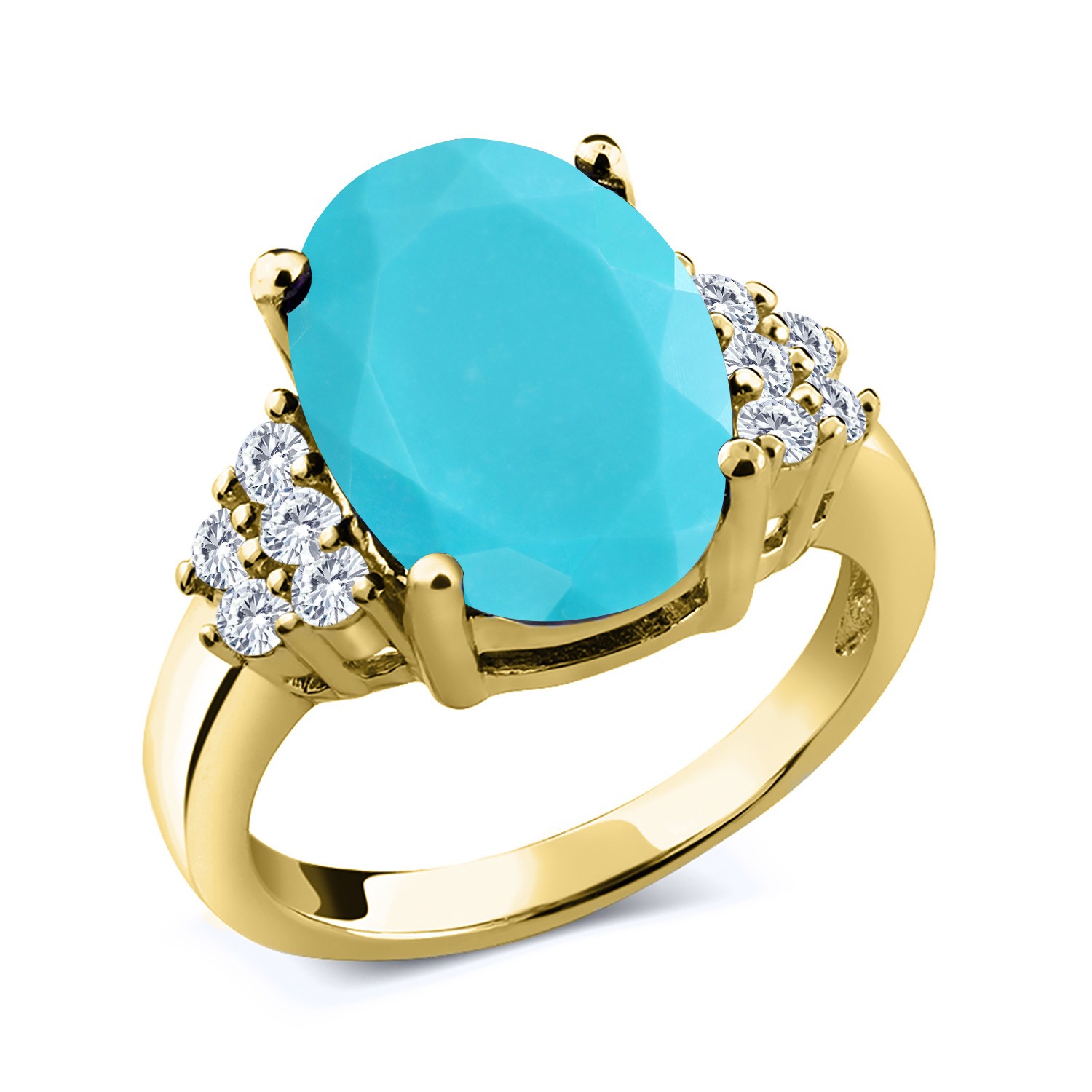 18K Yellow Gold Plated Silver Ring Turquoise Moissanite (3.38 Cttw)