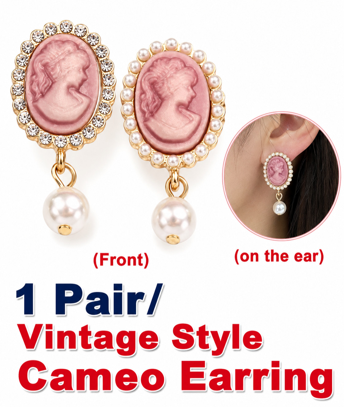 Lady Cameo Vintage Style Pink Pearl White Gold-Plated Dangle Earring ER1487