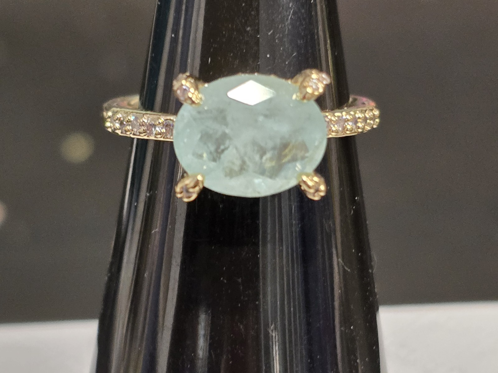 Bomb Party Sz 6 “Headed To You” Baby Sky Blue Topaz +Quartz Yellow Gold RG75000