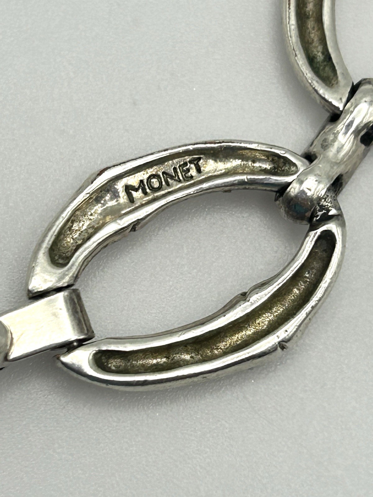 Monet Silver-tone Bamboo Oval Link Bracelet 7.5”