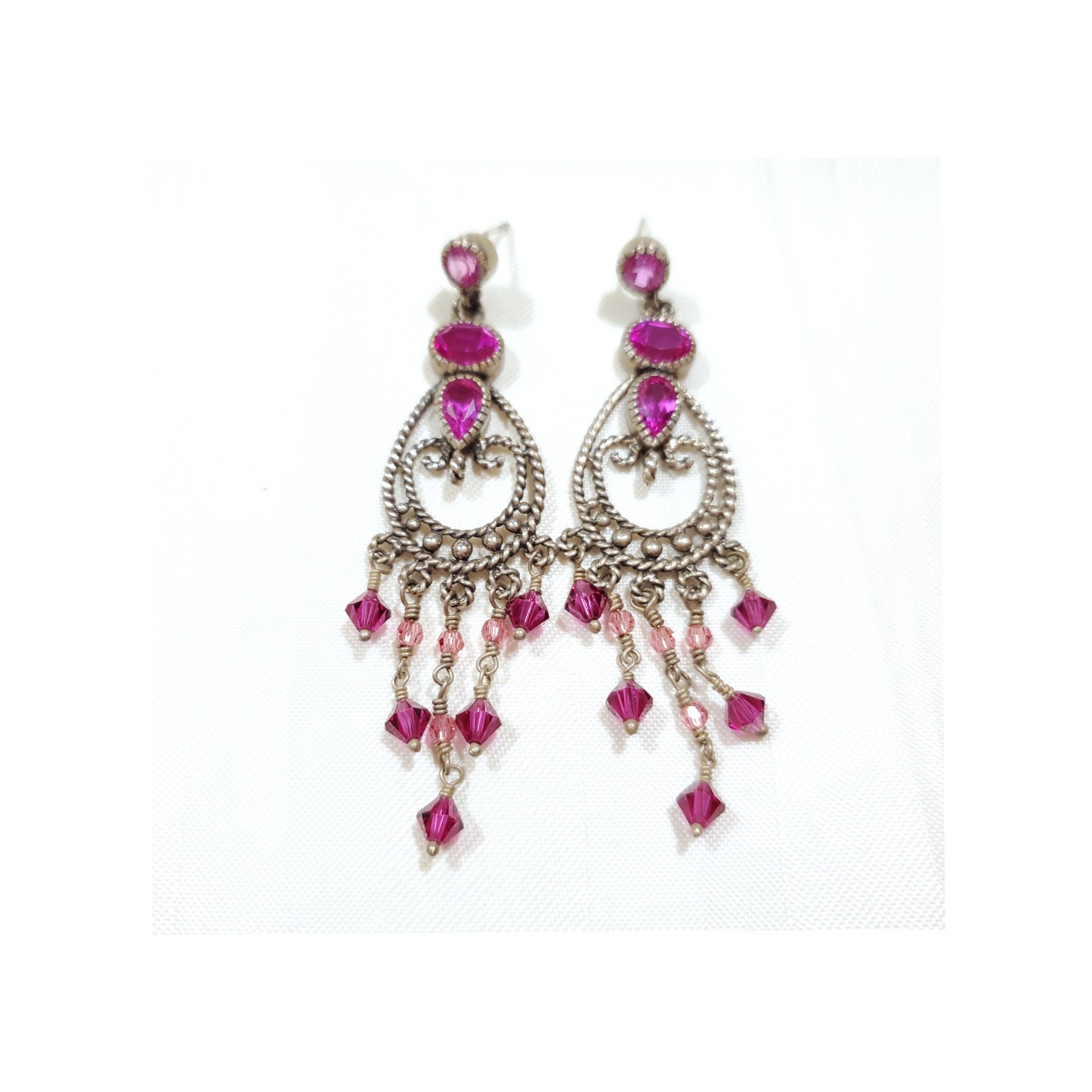 Pink Chandelier Dangle Drop Crystals Beads Earrings Beautiful Bollywood Style