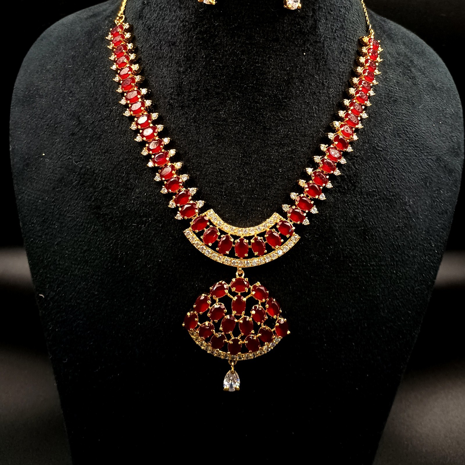 Bollywood 22K Gold Plated Ruby Necklace Set Traditional Wedding Wear Oval Stone