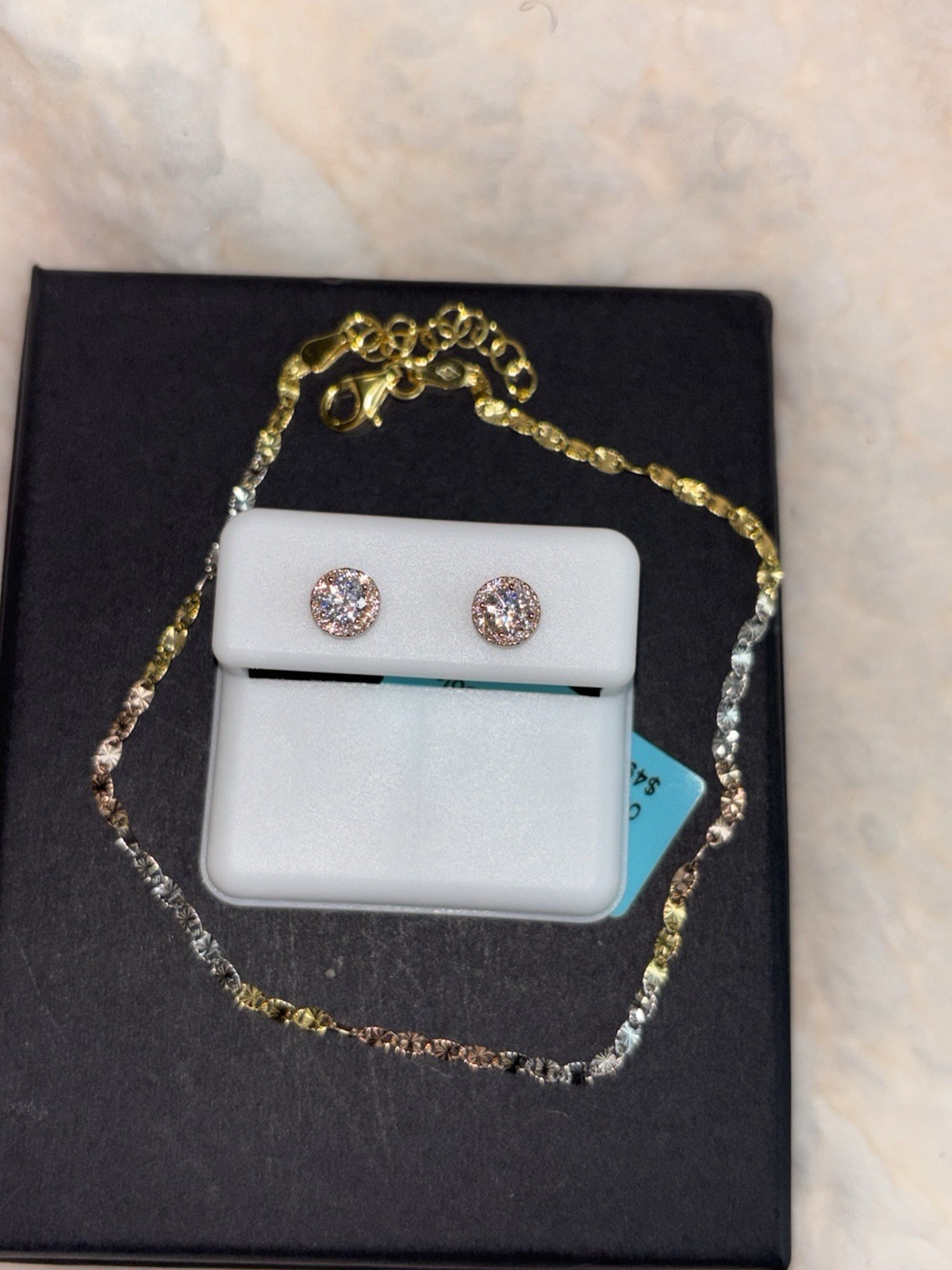 Tri color Anklet with Moissanite Earrings