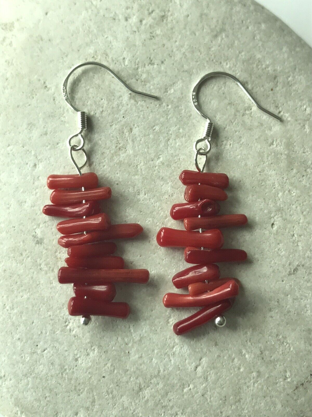Genuine 3-10mm Red Coral Chips Earrings – 925 Sterling Silver – Gift