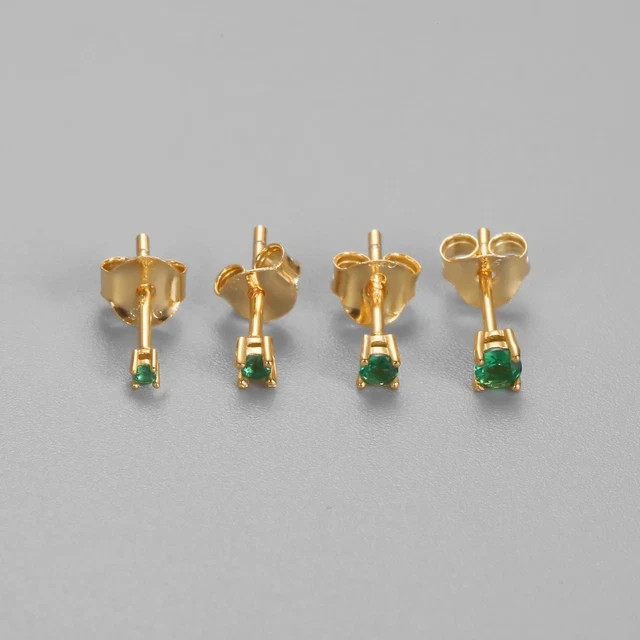 0.40Ct Round Cut Simulated Emerald Small Stud Earrings 14K Yellow Gold Plated