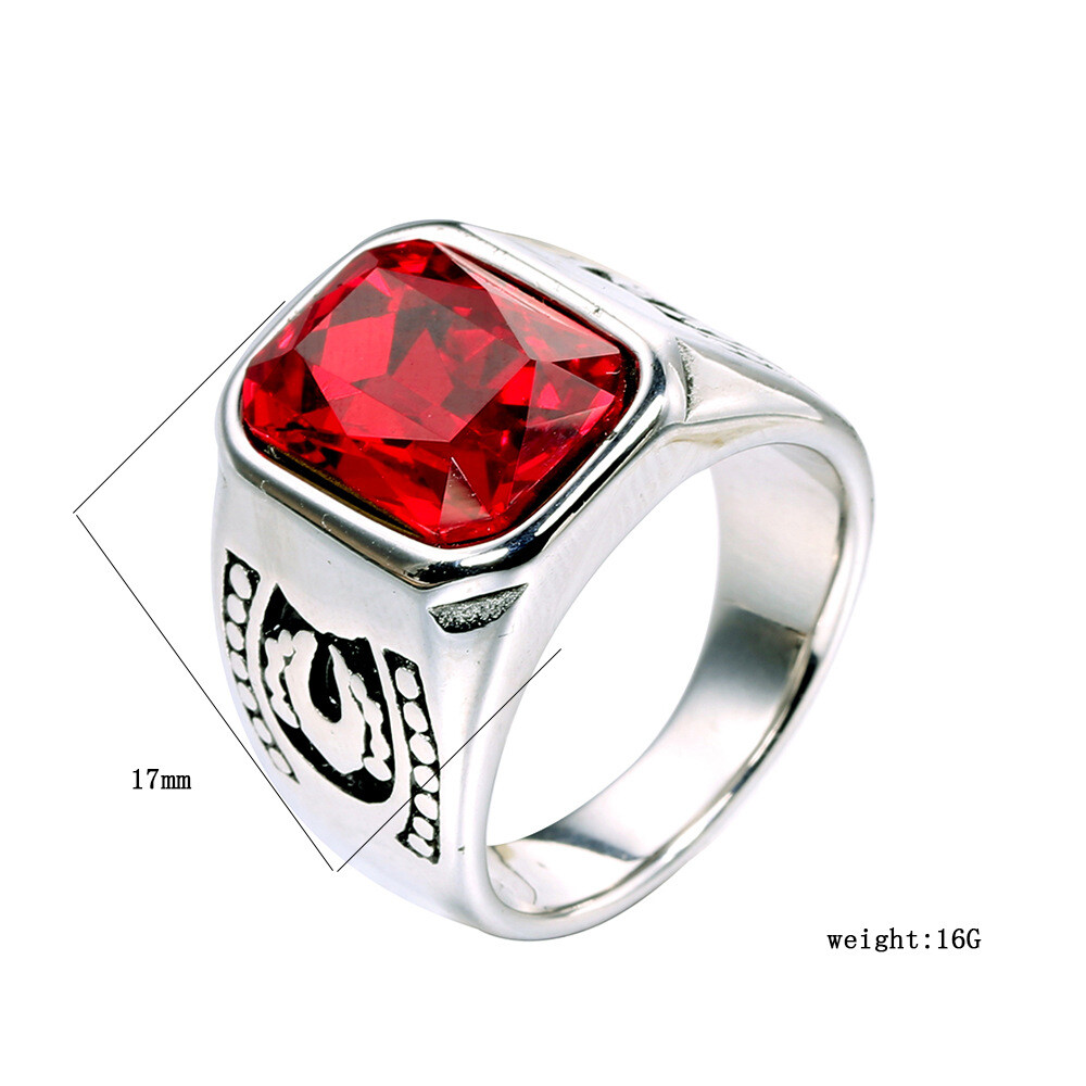 Men’s Square Stone Signet Ring Stainless Steel Wedding Band Statement Biker