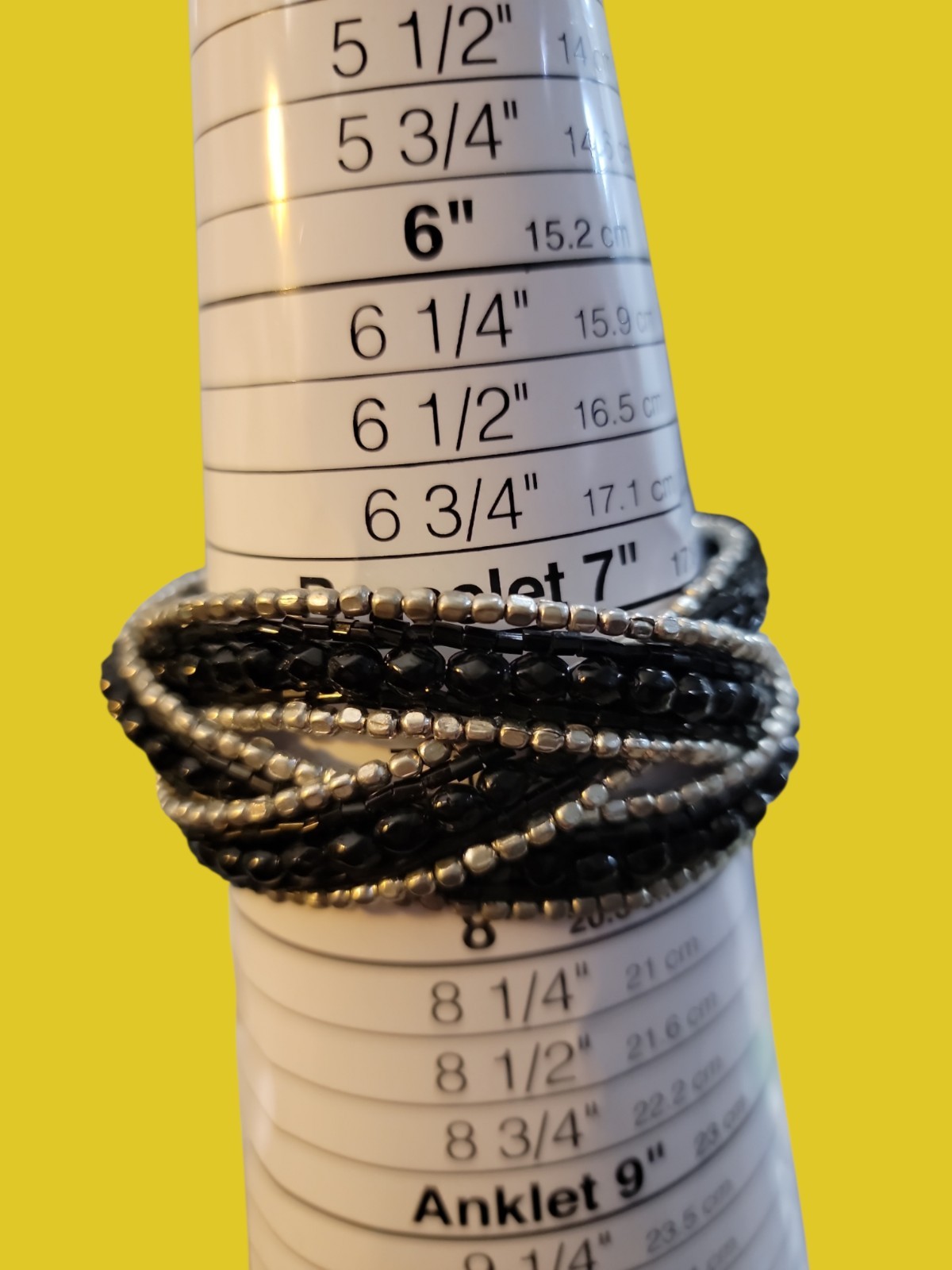 Glamour Triple Twisted Black Silver Tone Wire Cuff Faceted Beaded Bracelet