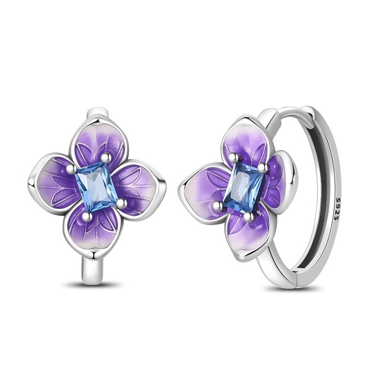 PANDACH 925 Sterling Silver Elegant Flower Huggie Hoop Earrings Women Jewellry