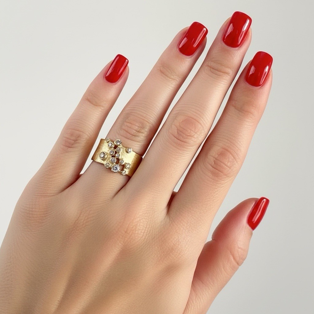 Ettika Gold Crystal Cluster Sz 8 Ring Wide Constellation Statement Boho Retro CZ