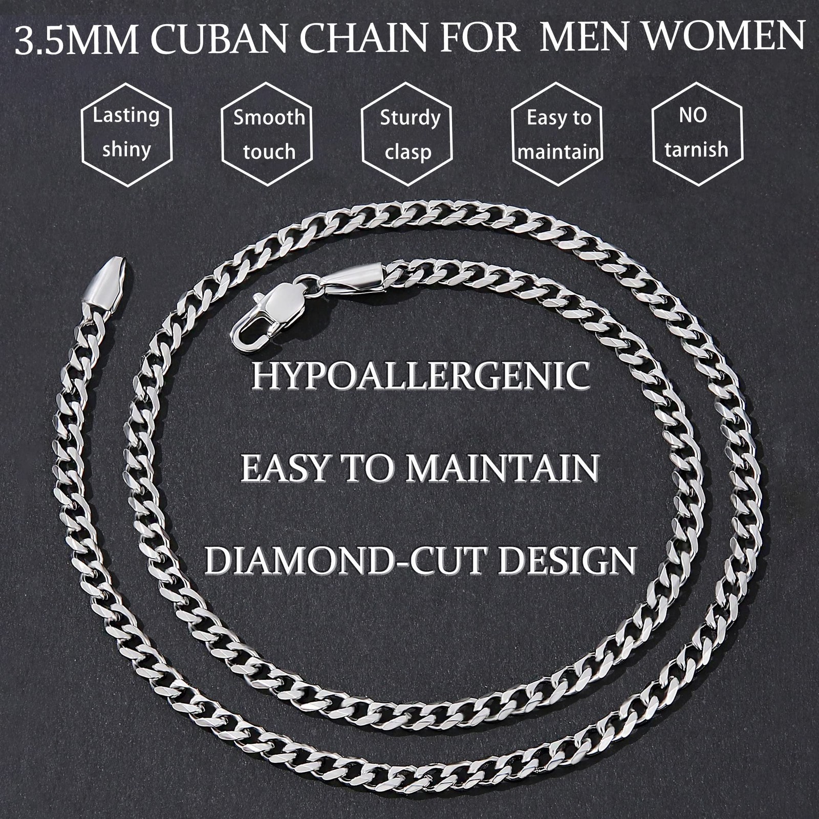 Fiusem 3.5mm Silver Colored Chains for Men, Plated 20 inches,