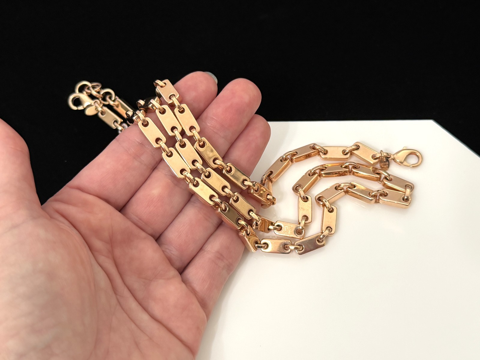 Signed MILOR Italy Rose Gold-Plated Bronze Bar Link Necklace & Bracelet Set
