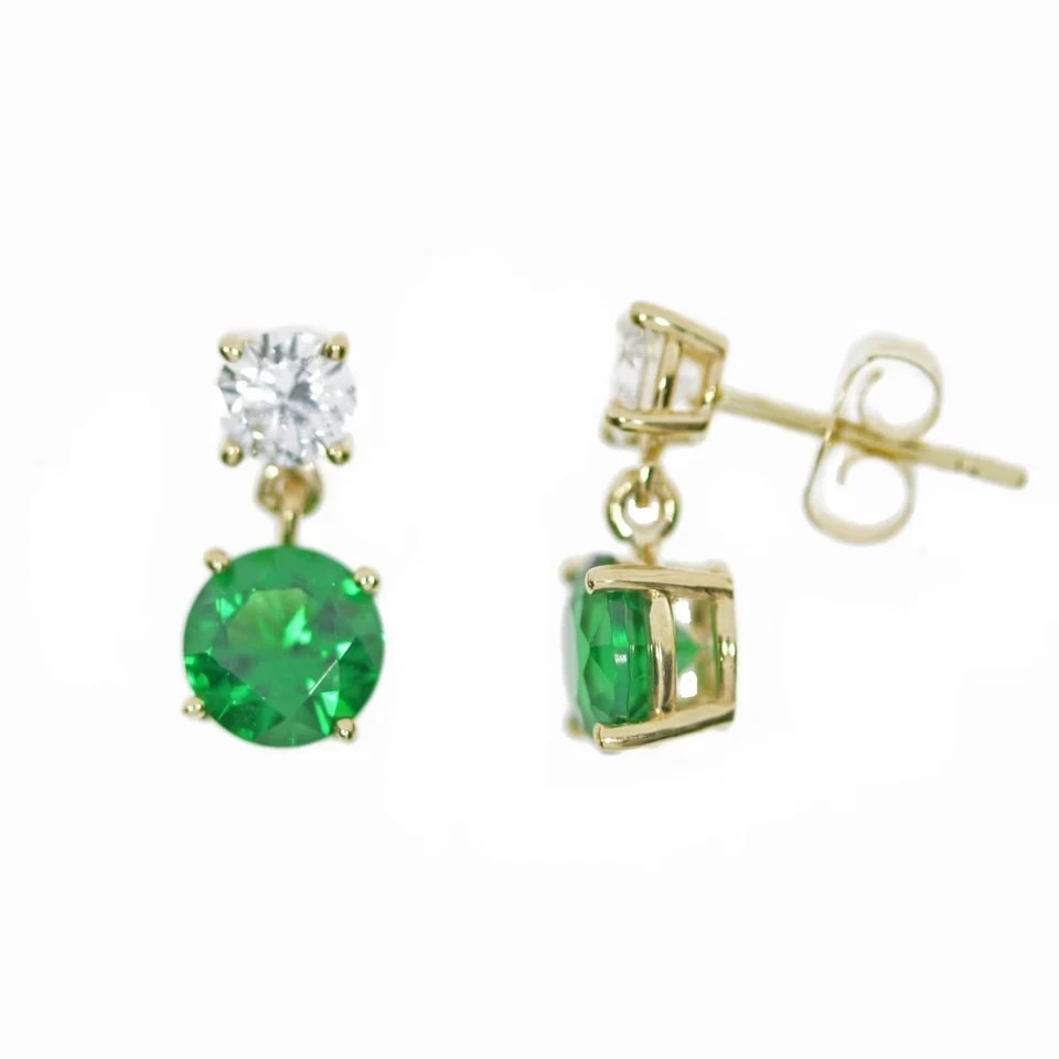 2.20Ct Round Cut Simulated Emerald Stunning Drop Earrings 14K Yellow Gold Plated