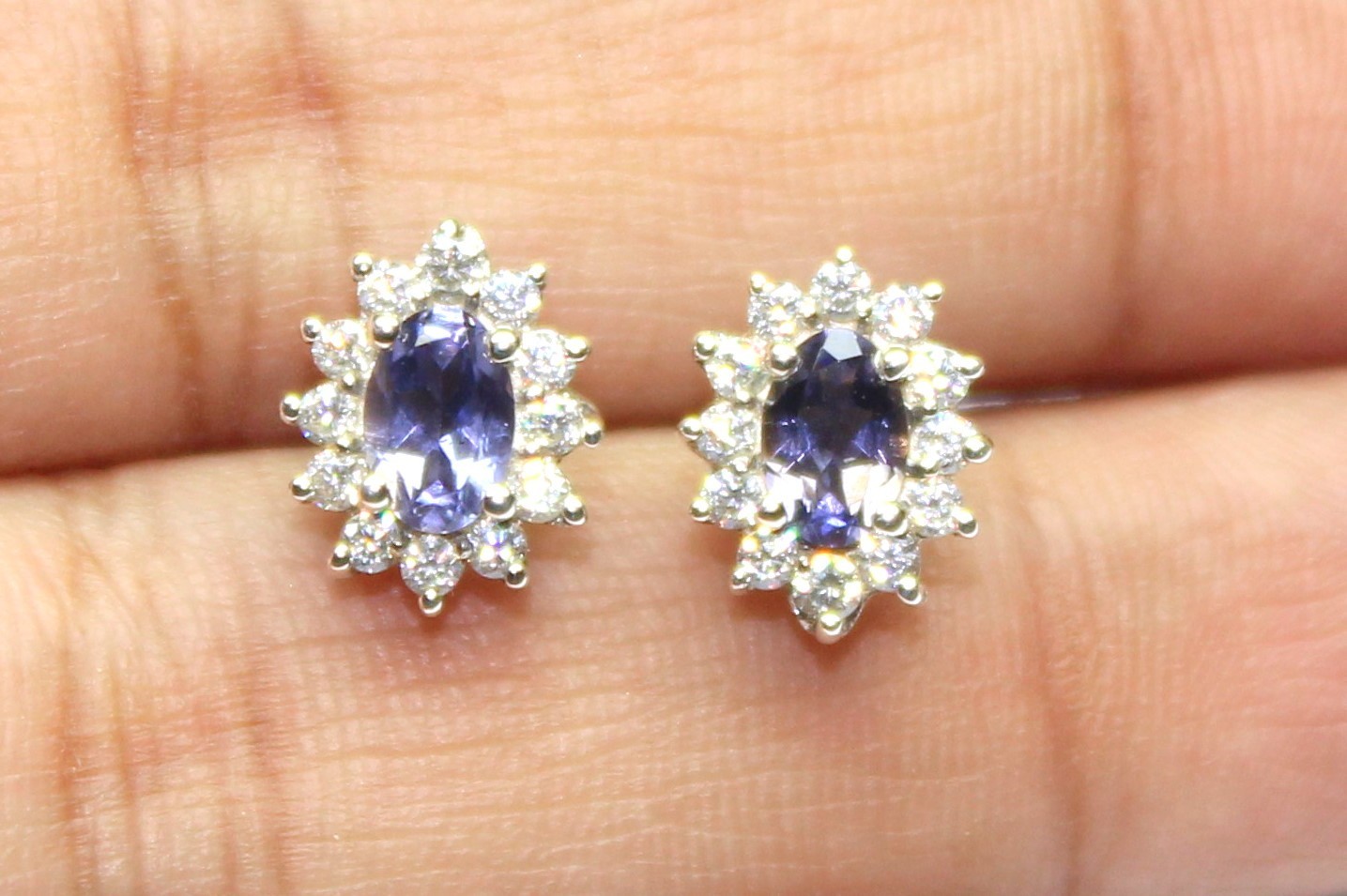 Blue Iolite Sterling Silver Studs Earrings, Natural Eye Clean Gemstone Studs