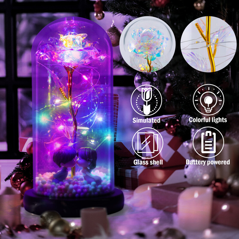 Galaxy Rose Forever Flower in Dome Glass LED Light Valentine’S Day Birthday Gift