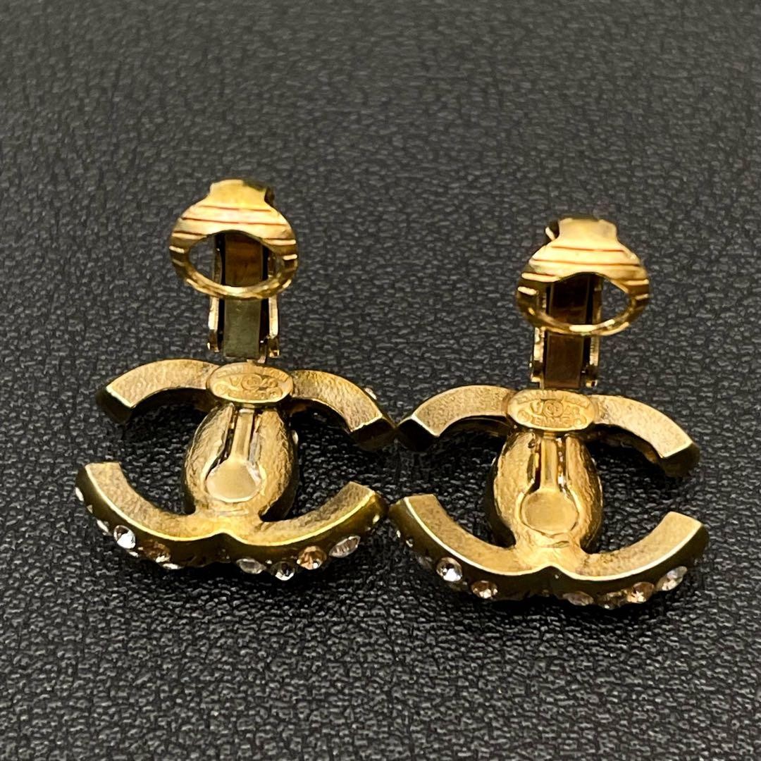 Chanel Coco Mark Earrings 07A Rhinestone Icon Gold Women’s Jewelry Accessories
