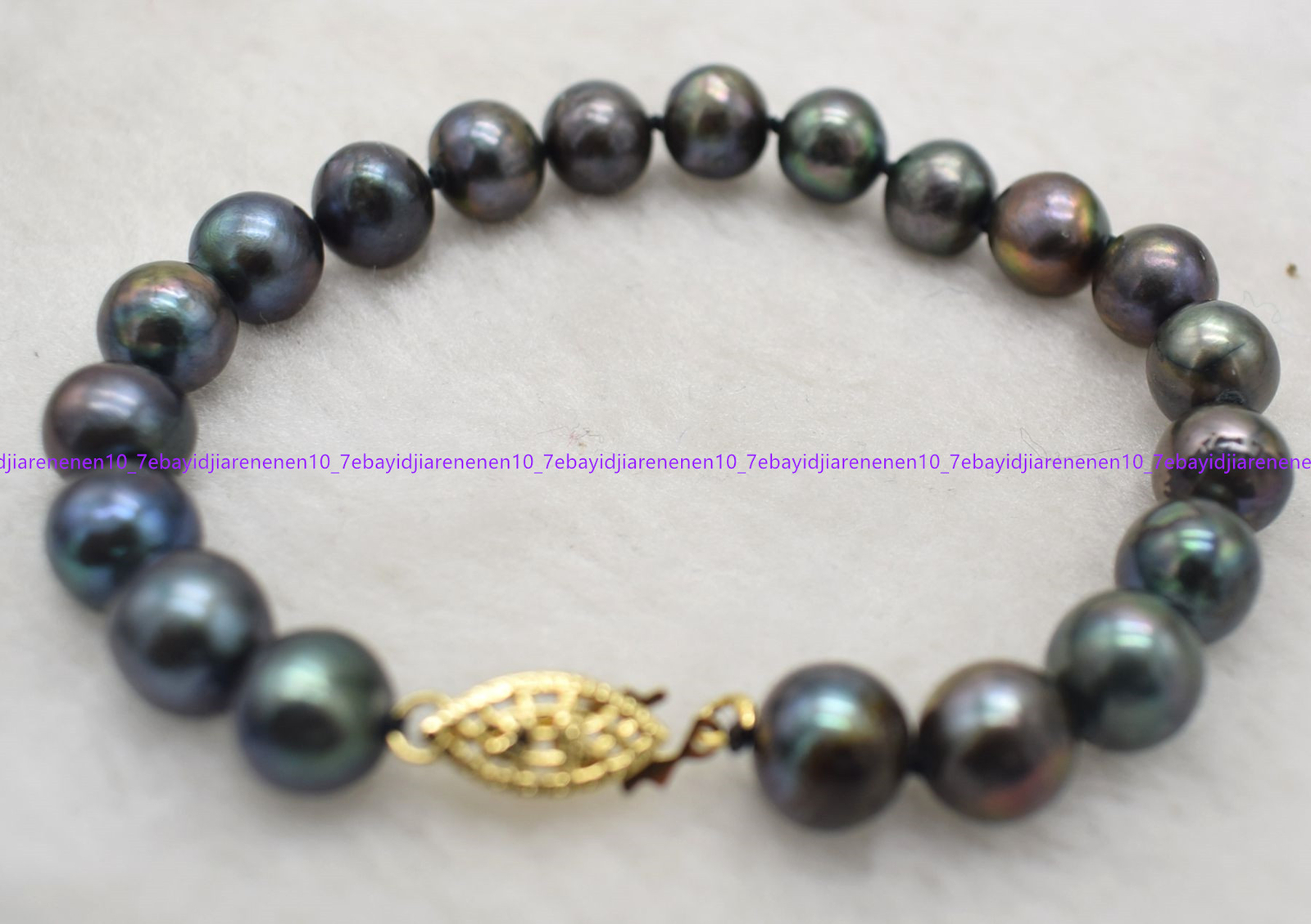 Natural 7-8/8-9/9-10mm Black Tahitian Freshwater Pearl Bracelet 7.5 in