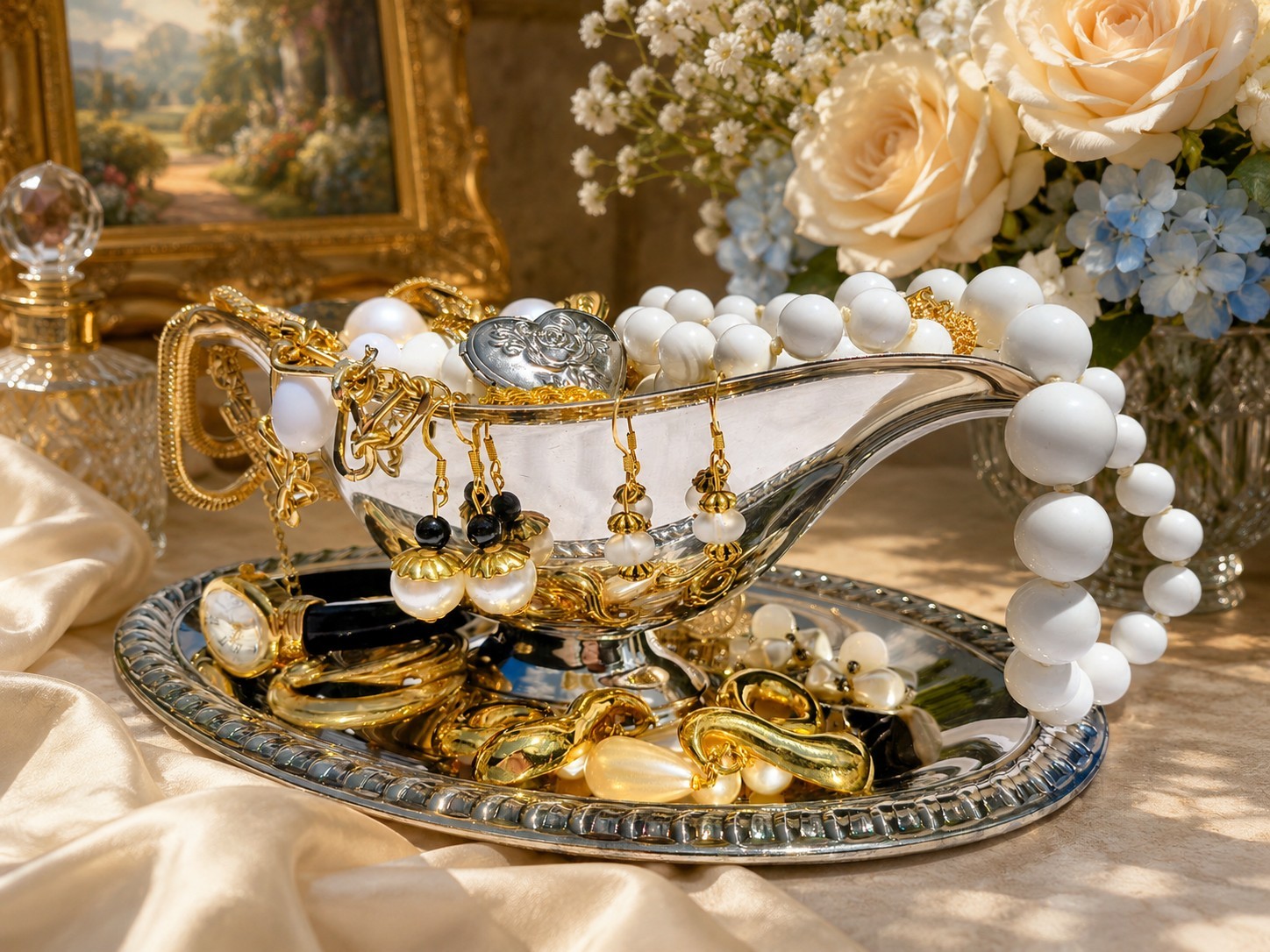 Jewelry Bundle Gold tone & Pearls Necklaces Bracelets Earrings Rings. 25 Pcs