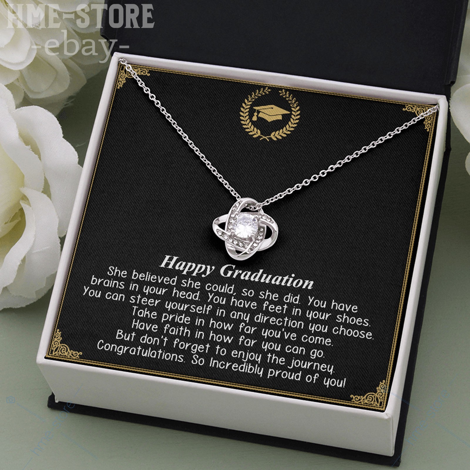 Happy Graduation Necklace Love Knot, College High School Graduate Gift for Her
