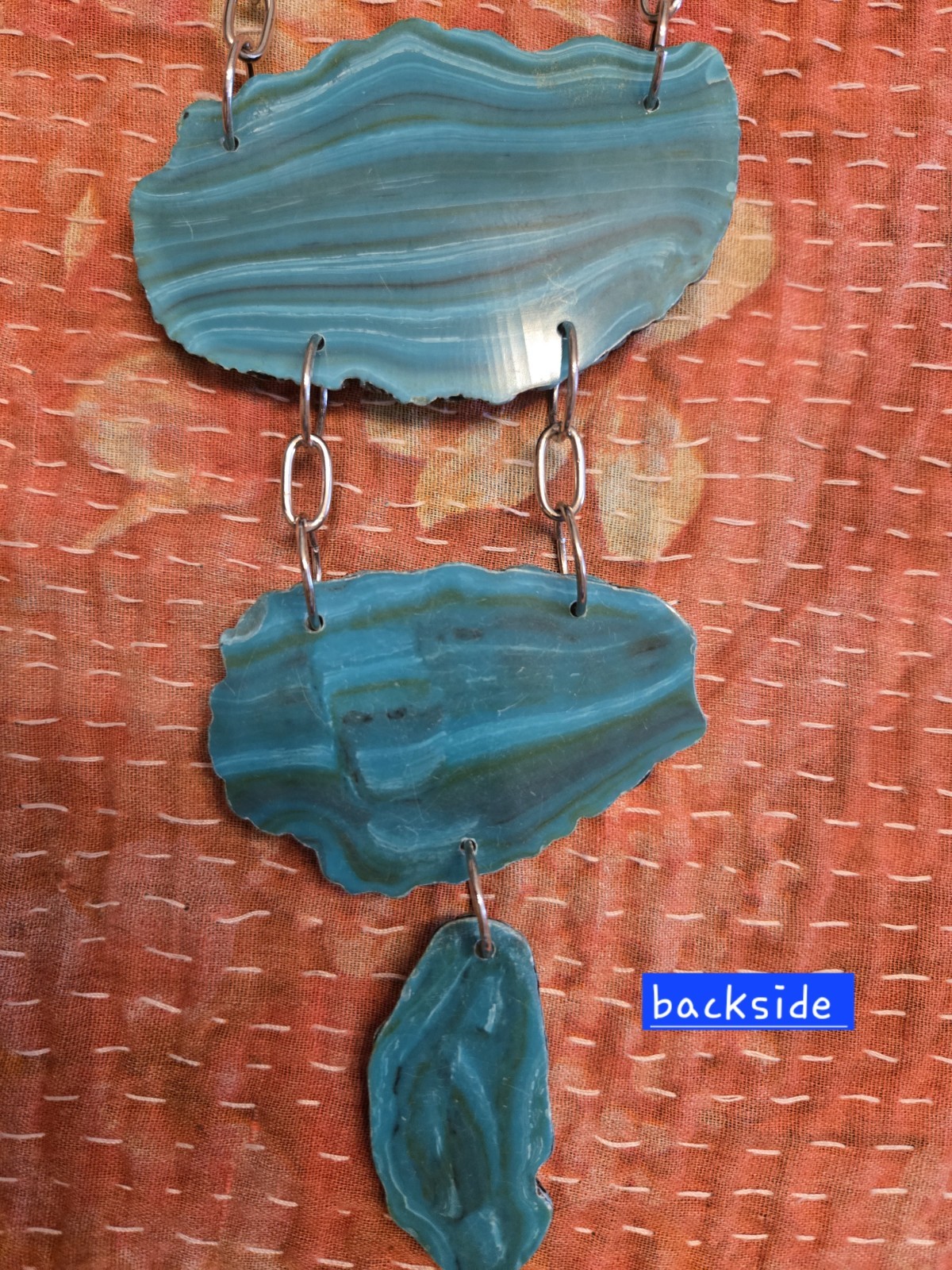 20″ man made striped turquoise necklace/ statement piece