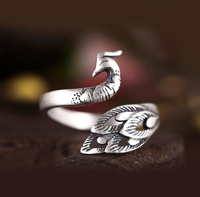 Peacock Ring 925 Sterling Silver Ring Adjustable Ring