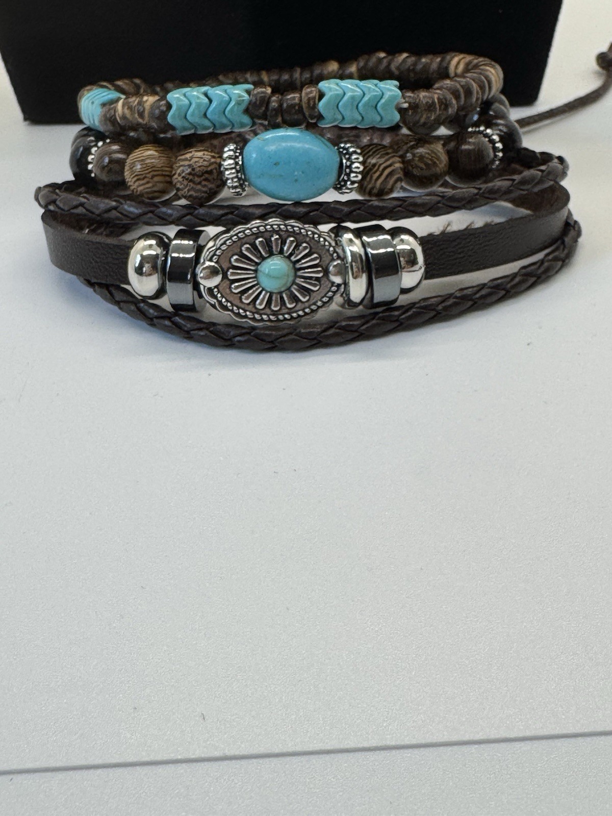 Adjustable Bohemian Braided Leather & Beaded Bracelet Set