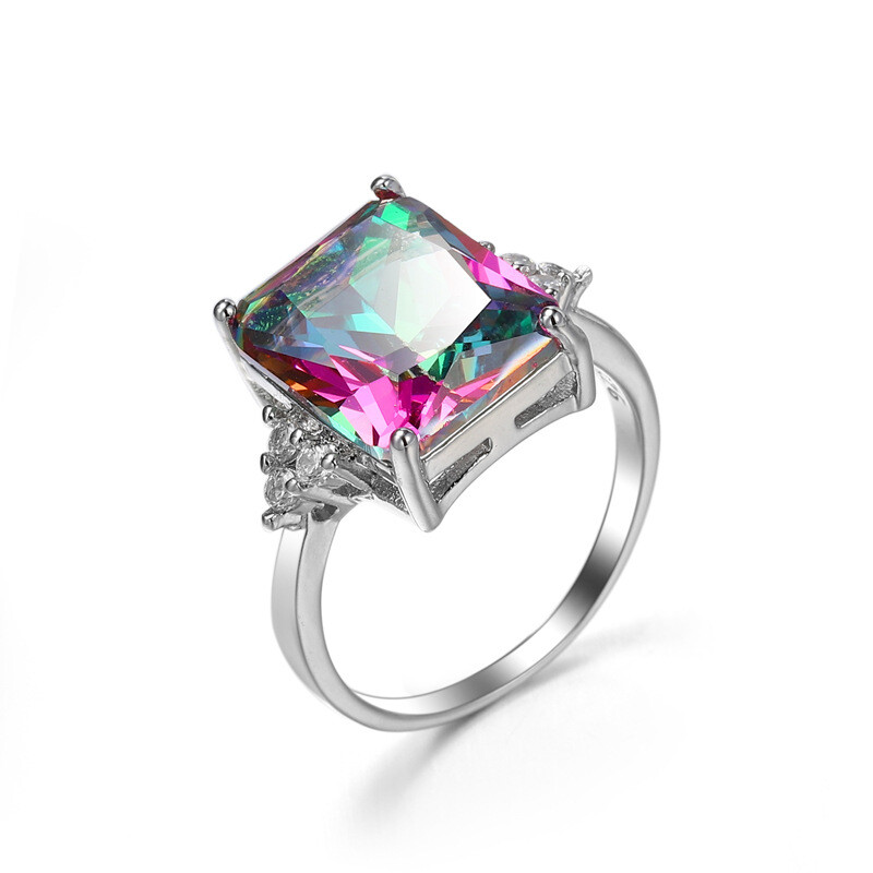 Xmas Multi Natural Amethyst Mystic Topaz AAA Zircone Platinum Plated Ring 7 8 9