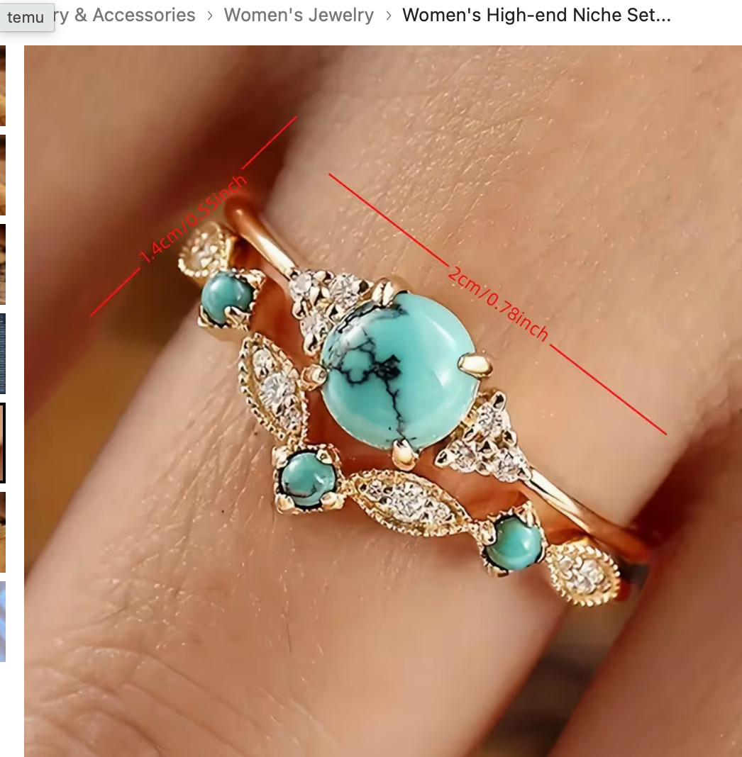 Vintage Turquoise Ring Set Boho Gold Filigree All Occasion Band Jewelry Sz 7