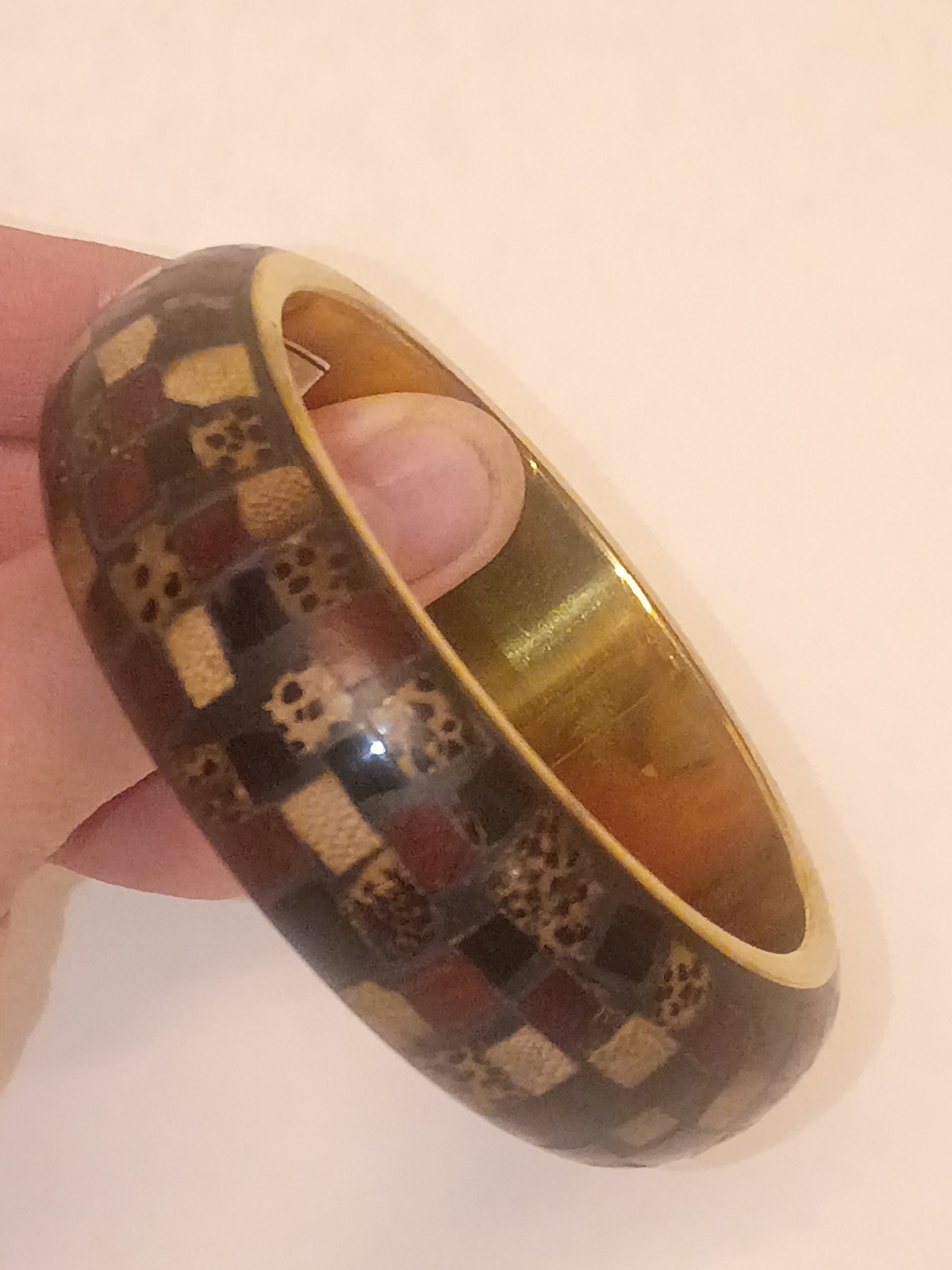 Horn Bohemian Bracelet Bangle with Wood and Shell Inaly Brass