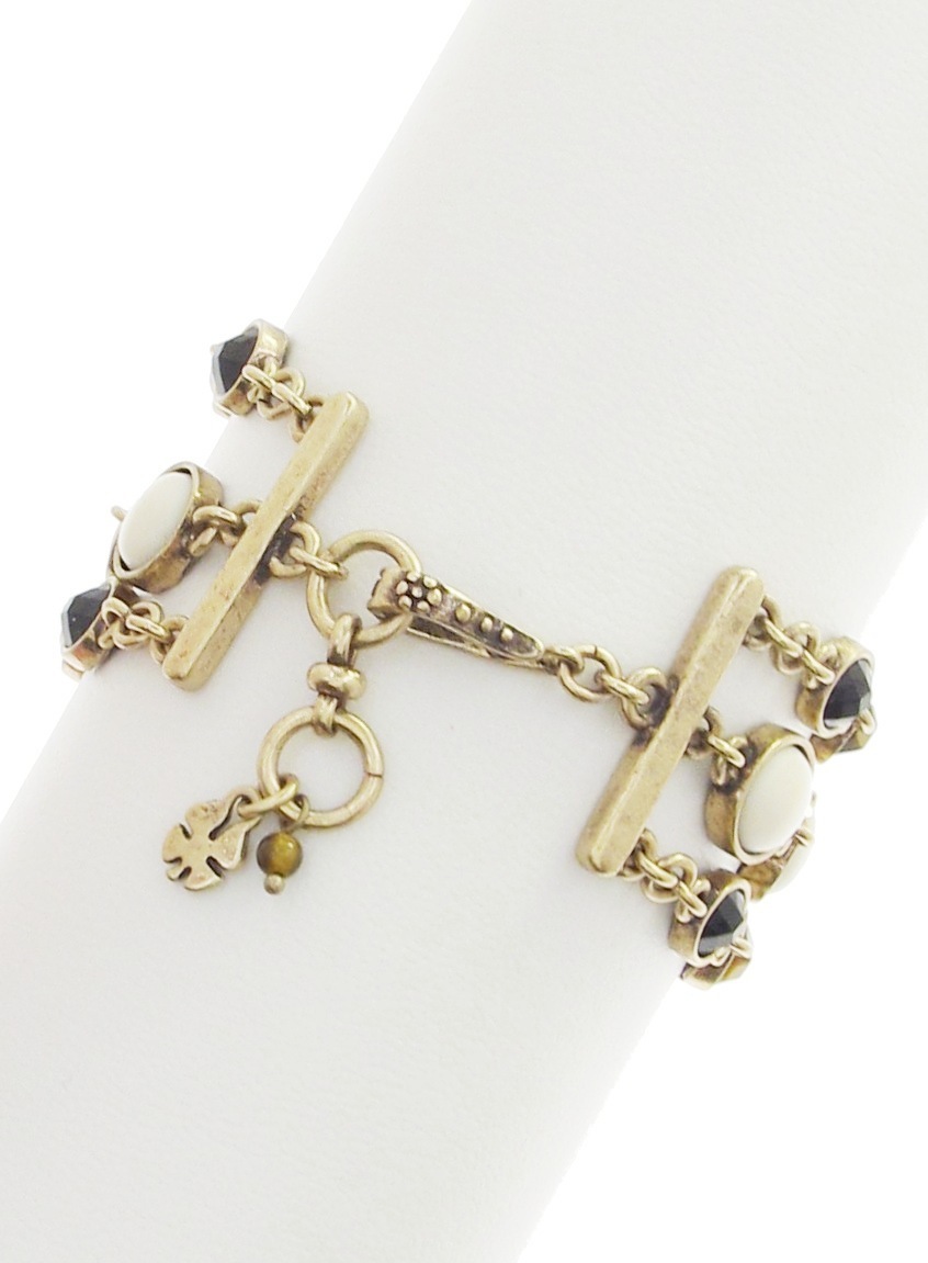 Lucky Brand Tiger’s Eye & Black Stone Ivory Bead Gold Tone Bracelet NWT