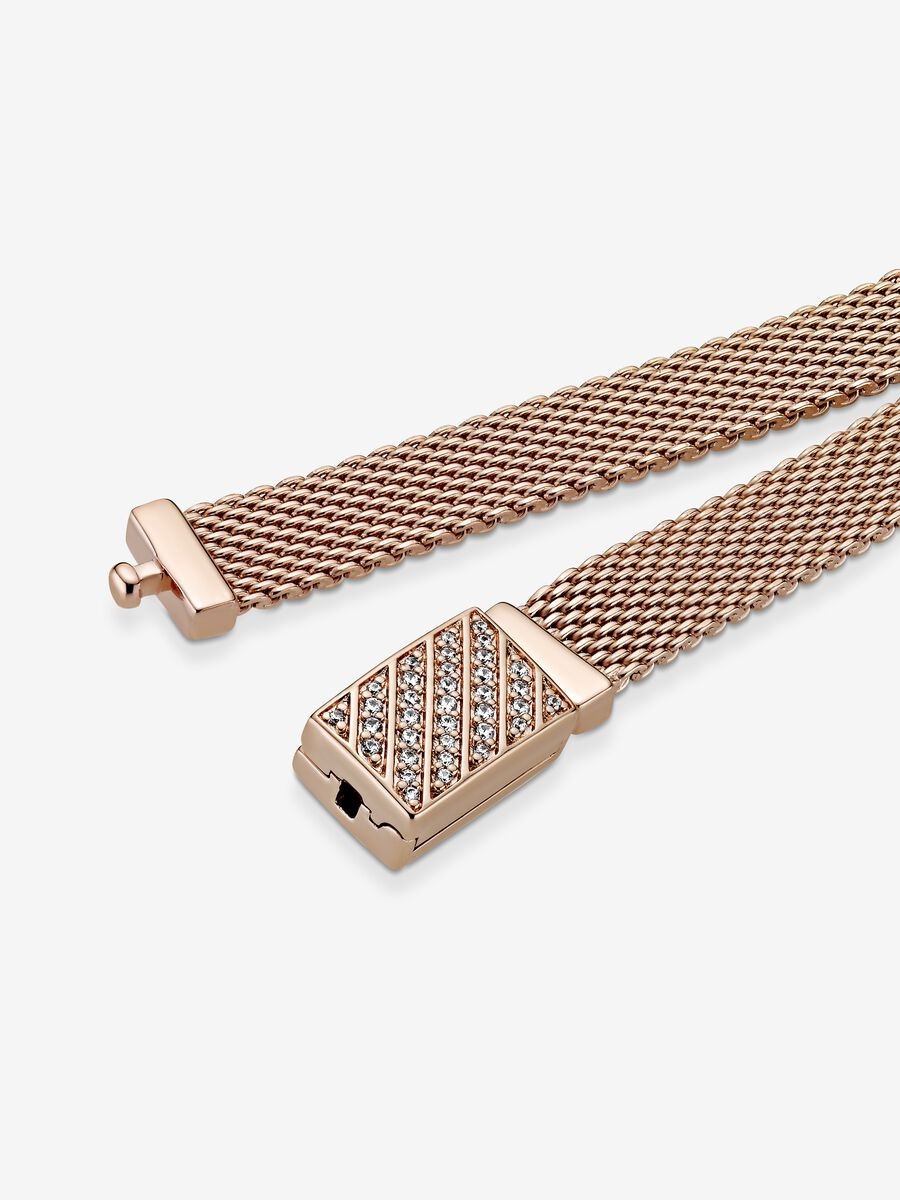 Pandora Reflexions Long Clasp Pavé Bracelet – 14K Rose Gold, 7.9in (20cm)