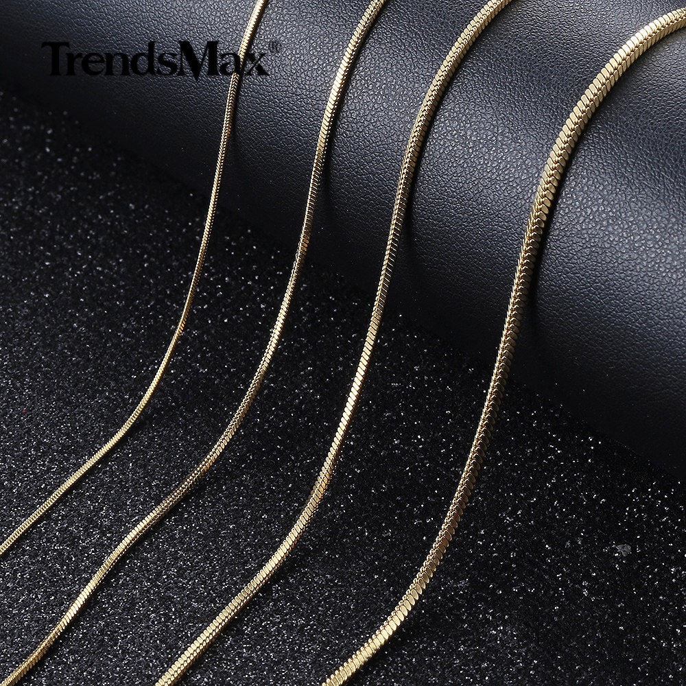 0.9-2.0mm Gold Plated Stainless Steel Square Snake Chain Necklace Women Men Jewl