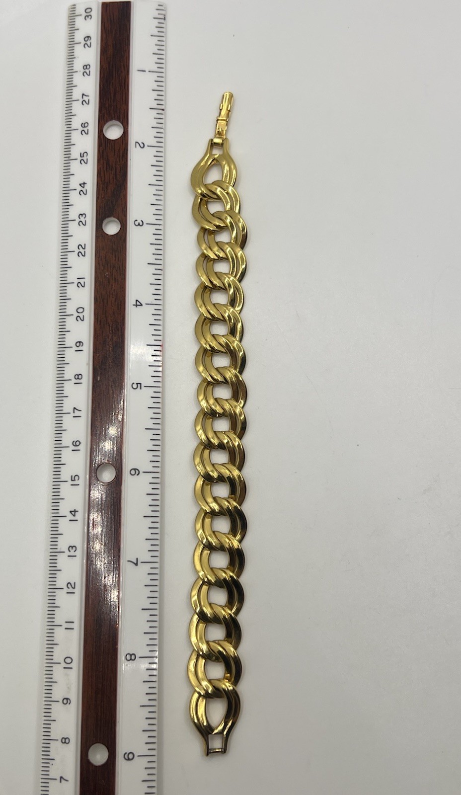 Vintage Estate Monet Signed Gold Tone Double Link Chain Bracelet Fold Over Clasp