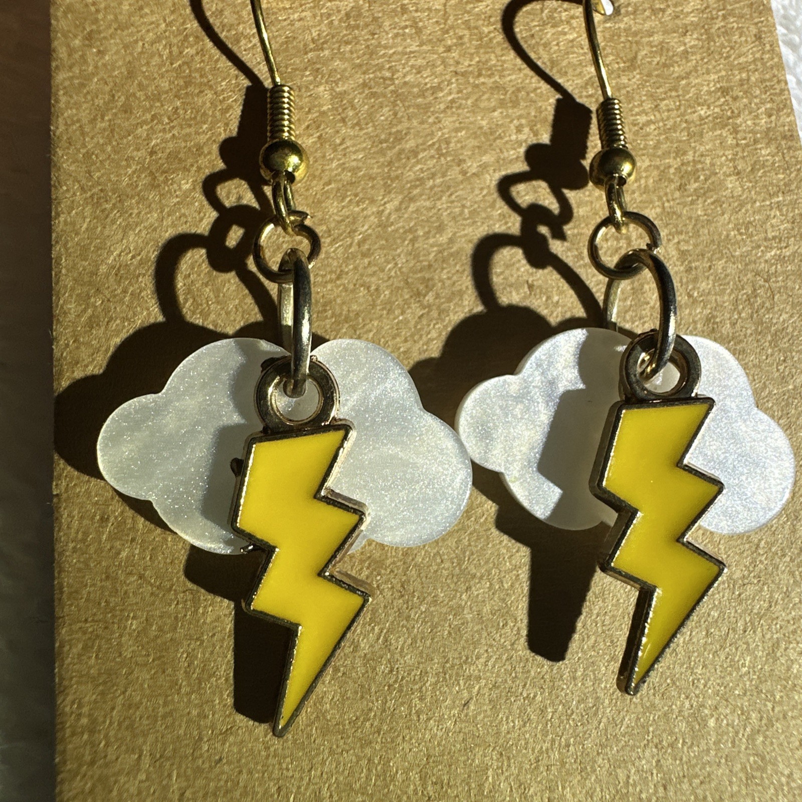 White Cloud Charm & Yellow Lightning Bolt w/Gold Toned Hook Homemade in USA NEW
