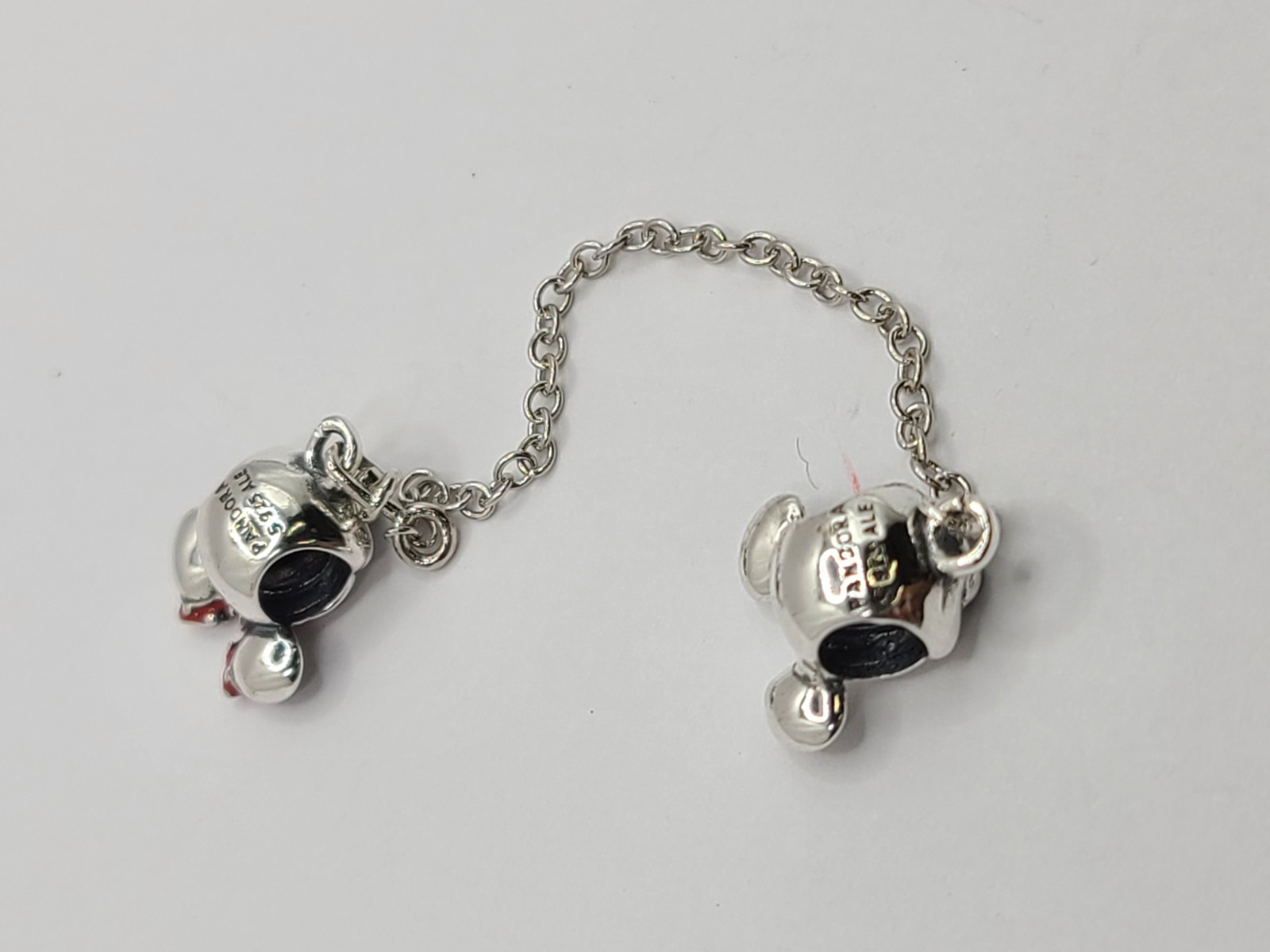 Silver Mickey & Minnie Mouse European Safety Chain Dangle Charm Bead!
