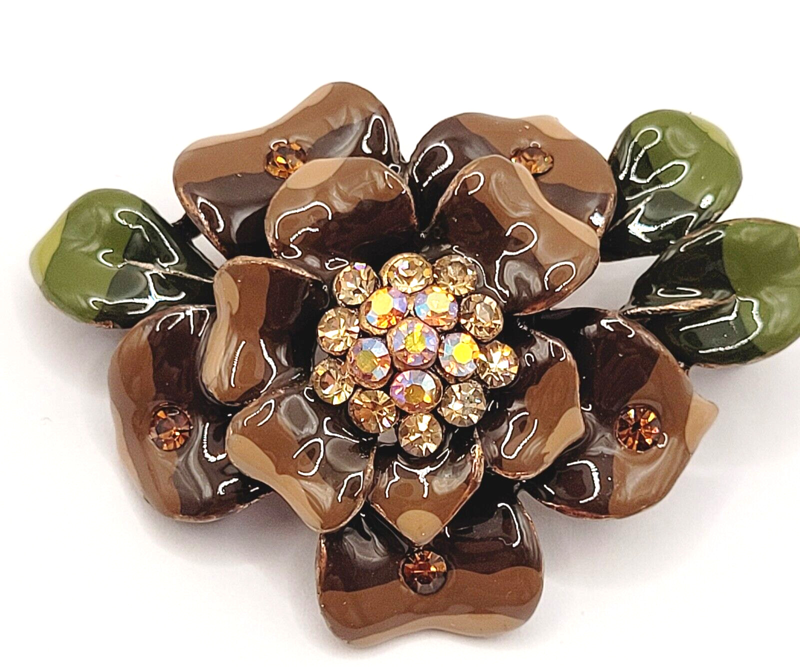 3 Flowers Sparkling Rhinestone Glossy Enamel Metal Floral Trio Brooch Pin Set