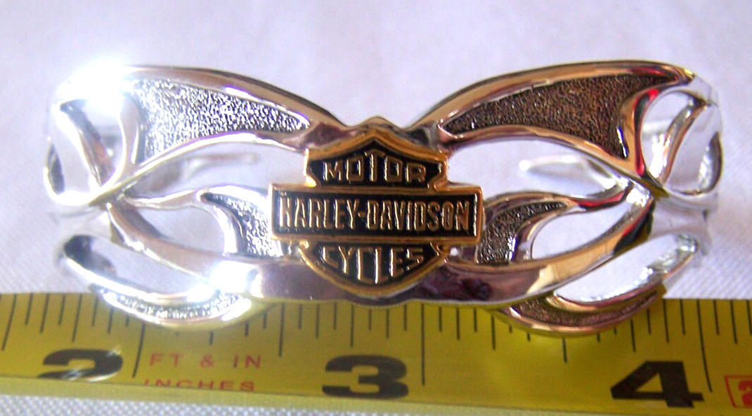 Harley Davidson Franklin Mint 925 Sterling Silver Flame Cut Logo Cuff Bracelet