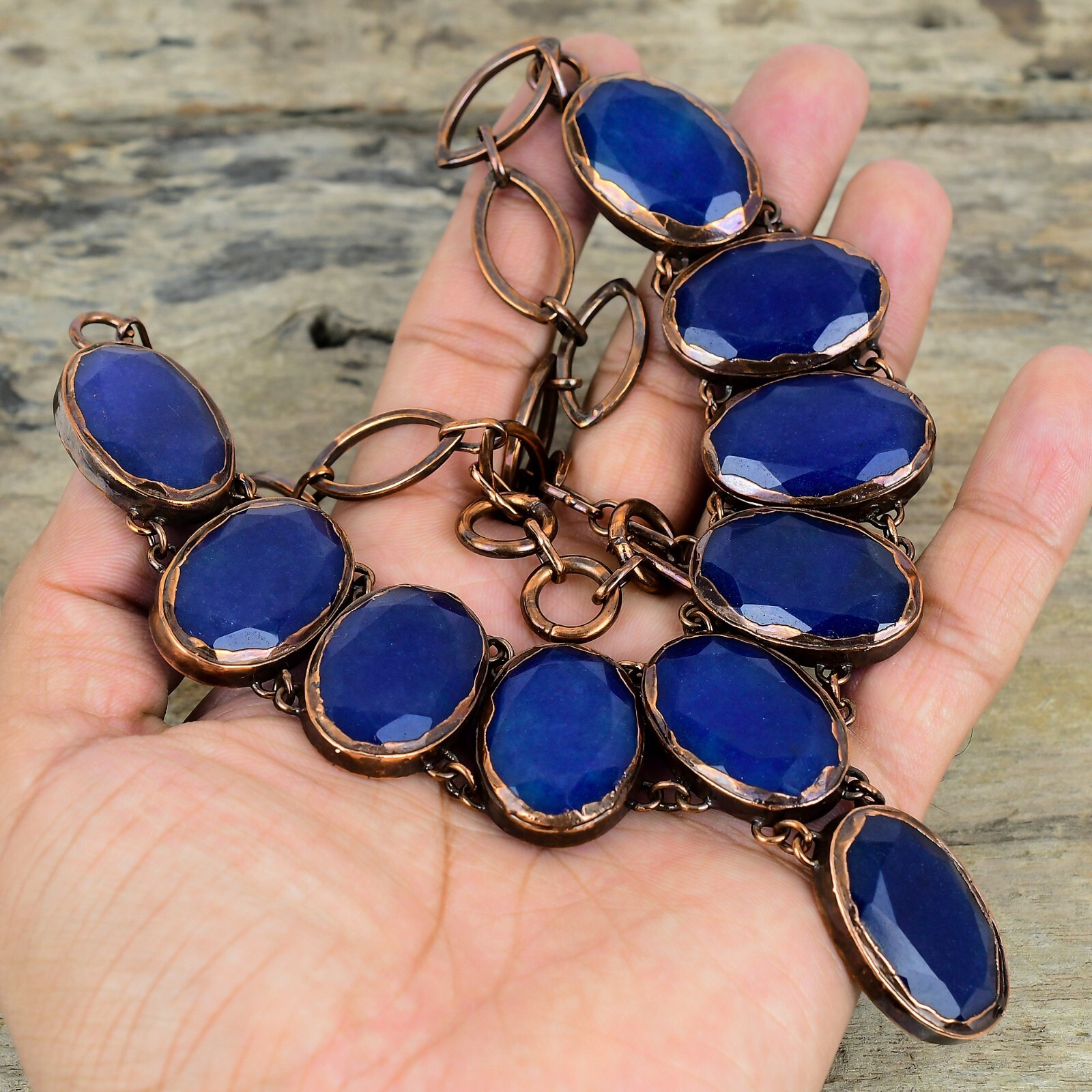 Blue Saphire Copper Gift For Bestie Electroformed Adjustable Necklace 18.0″