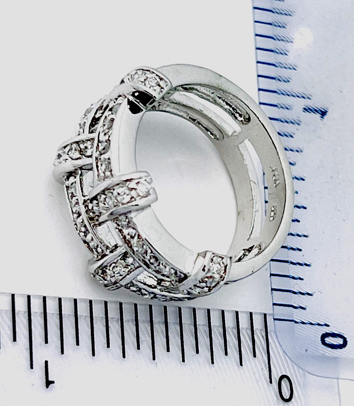 Sterling Silver 925 6.9 Gram 2 Row Basketweave 50 CZ  Size 6 1/2