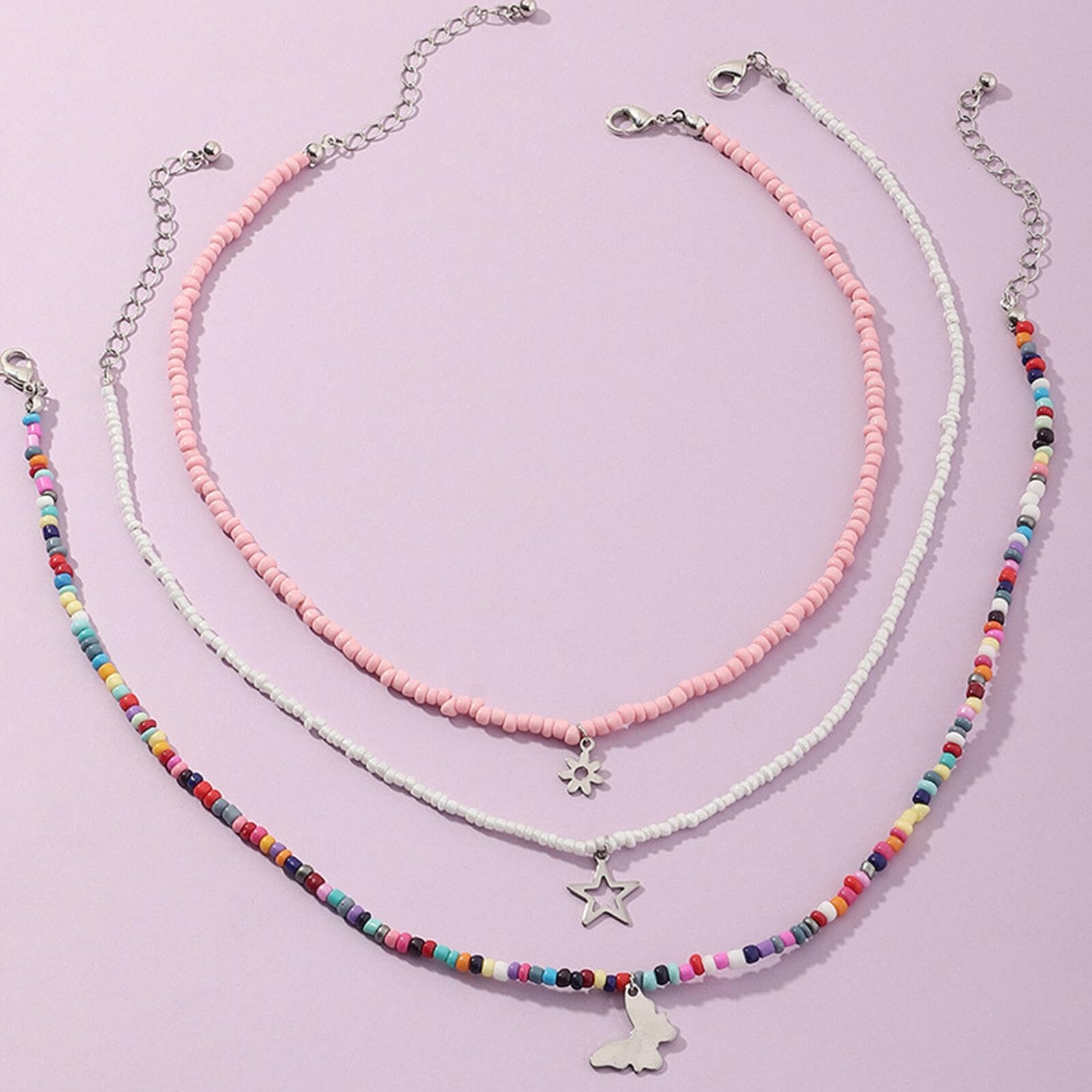 3Pcs Handmade Multilayered Colorful Beads Moon Star Butterfly Pendant Adjusta…