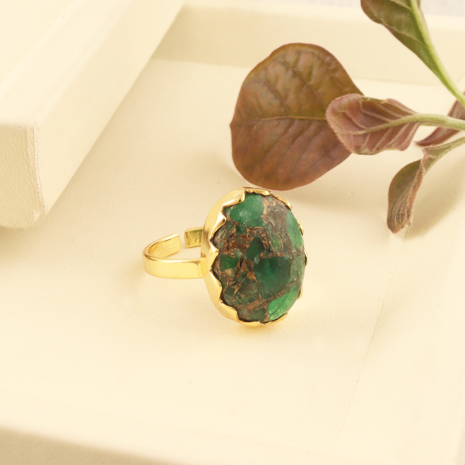 Green Jade Quartz Copper Turquoise Mohave Turquoise Beautiful Ring Adjustable