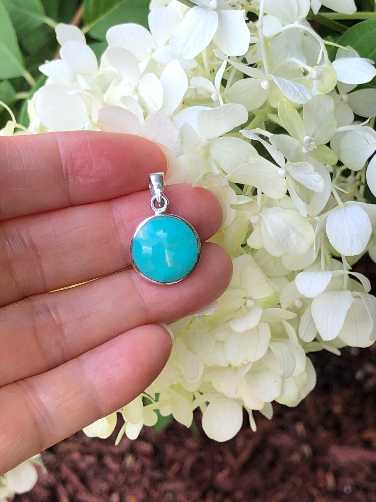 925 Sterling Silver Round Turquoise Pendant 14mm(0.55″)/23mm(0.91″)