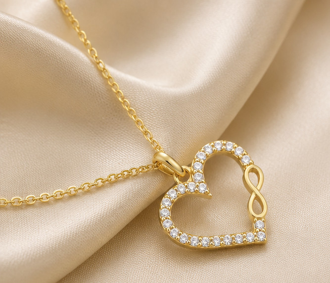 2.20ct Round Cut Simulated Diamond Infinity Heart Pendant 14k Yellow Gold Plated