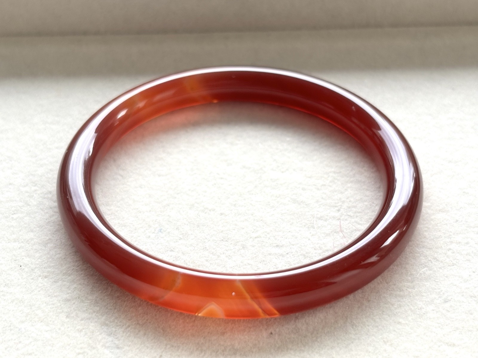 56.5mm Carnelian Red Agate Bangle Full Round with White Cloud Accent