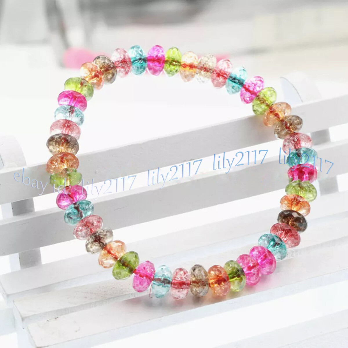 5x8mm Faceted Multicolor Tourmaline Rondelle Gems Beads Elastic Bracelet 7.5 in