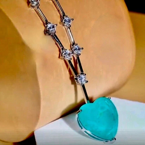 18k White Gold Plated Big Heart Blue Gemstone Pendant Necklace Wedding Jewelry