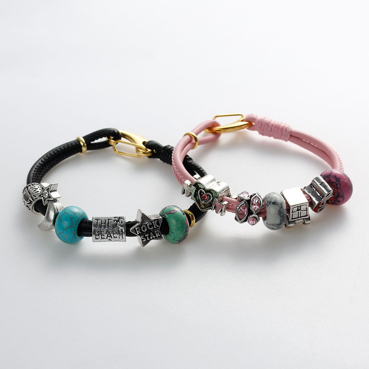 Fushia European Style Double Layor Charm Bracelets 19.5cm(7 5/8″) long