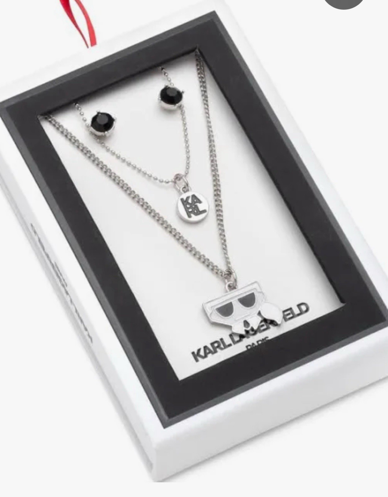 Karl Lagerfeld Paris Stud and Logo Necklace and Earrings Set – new