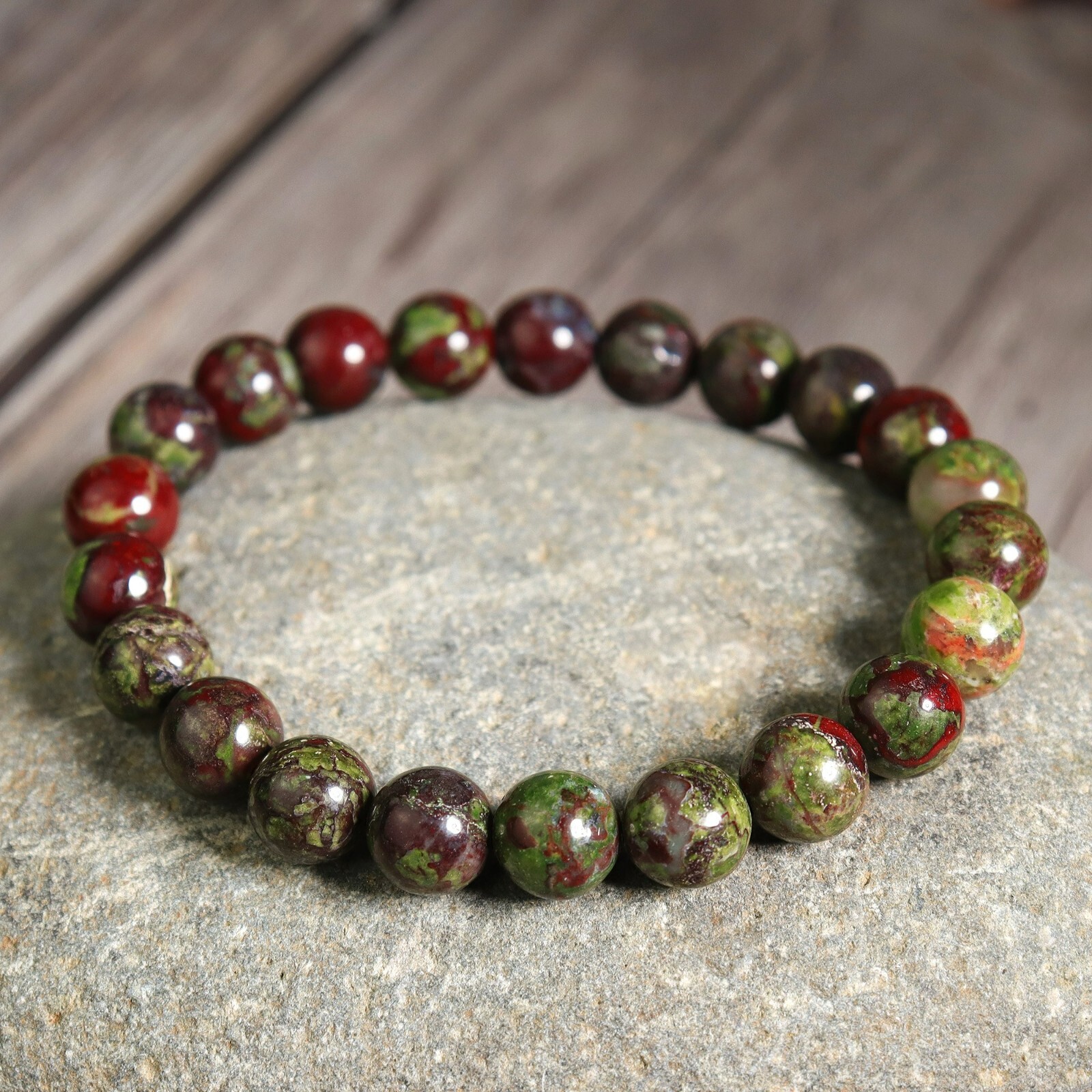 Natural Dragon Bloodstone 8mm Round Beads Healing Women Men Stretch Bracelet