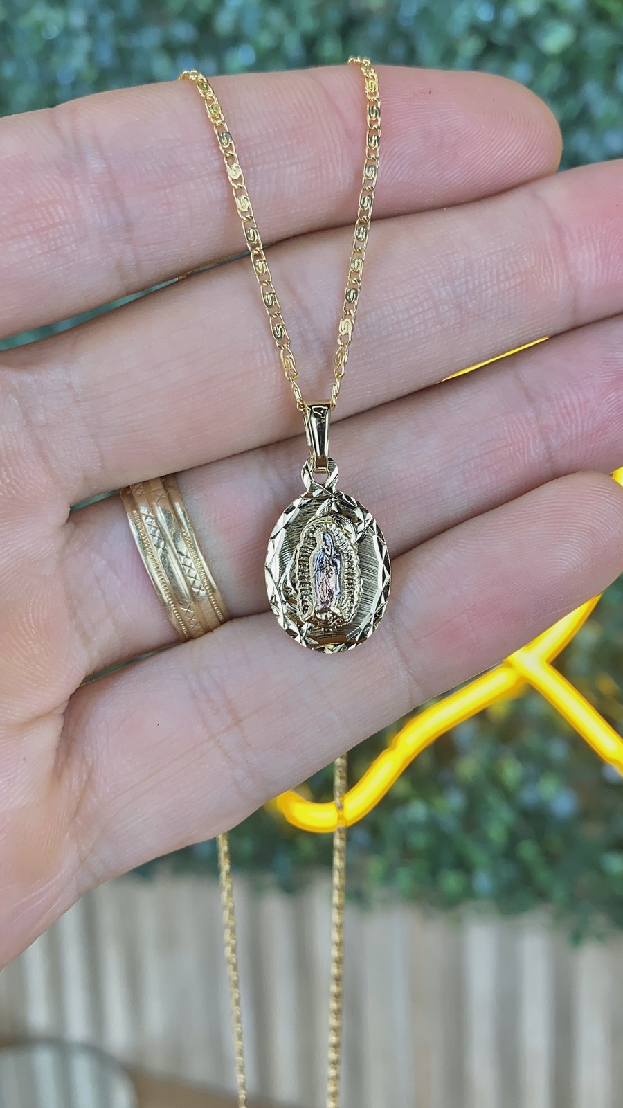 Virgen de Guadalupe Necklace Tri Color Snail Chain 20″ for Womens Girls Gifts